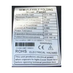 Photovoltaic solar panel 7W with USB, portable, folding