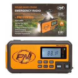 Ekspedisjonsradio Portable radio PNI DYN300, with dynamo, solar charge, flashlight, powerbank 4000 