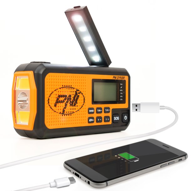 Ekspedisjonsradio Portable radio PNI DYN300, with dynamo, solar charge, flashlight, powerbank 4000 