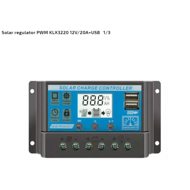 Solar regulator PWM KLX3220 12V/20A+USB
