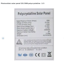 Photovoltaic solar panel 12V/30W polycrystalline