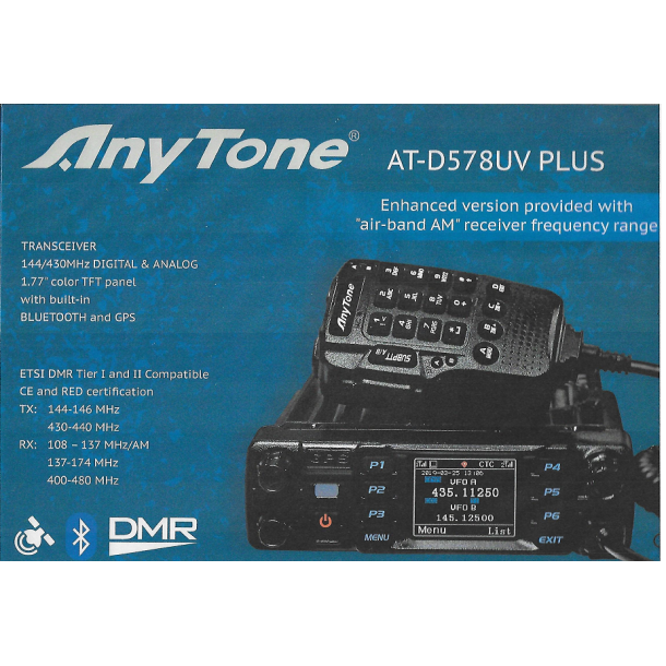 Anytone AT-D578UV Plus w. APRS + AIRBAND AM - Bluetooth and GPS